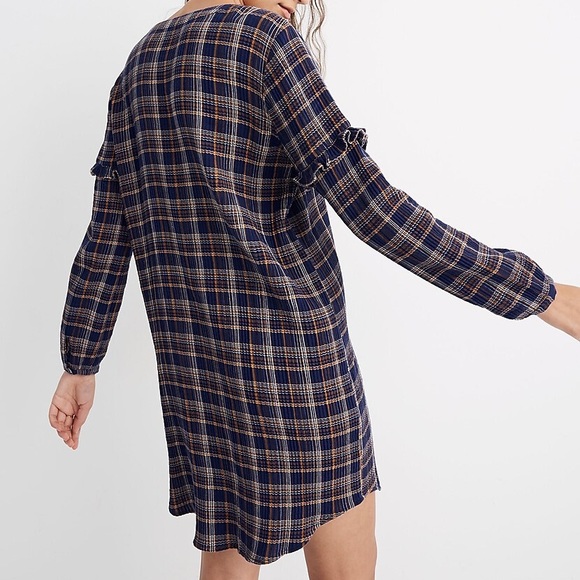 Madewell Plaid Ruffled Sleeve V-Neck Button Down Shirt Dress - Picture 5 of 14